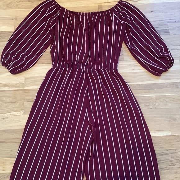 Haute Monde Striped Jumpsuit On/Off Shoulder Elastic Tie Front Waist Women’s S - Picture 14 of 16